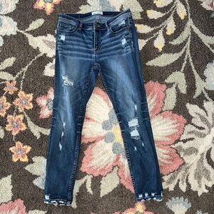 BKE Payton Women's Distressed Straight Jeans - Medium Blue 30x29.5